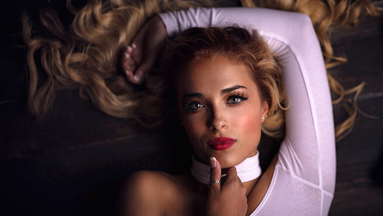 women, model, face, makeup, red lipstick, HD wallpaper HD wallpaper