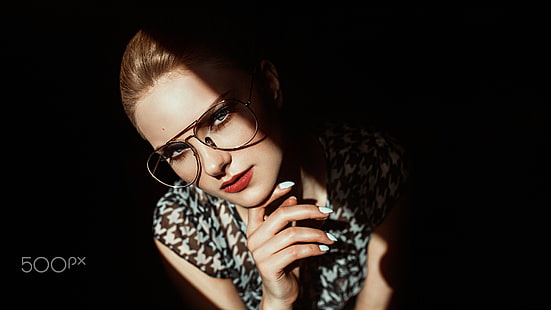 women, blonde, glasses, portrait, white nails, Damian Piórko, Carla Sonre, HD wallpaper HD wallpaper