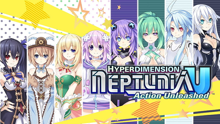 Гиперпространственная Нептуния, Noire (Гиперпространственная Нептуния), Нептун (Hyperdimension Neptunia), Блан (Гипермерная Нептуния), Vert (Гиперпространственная Нептуния), аниме девушки, HD обои