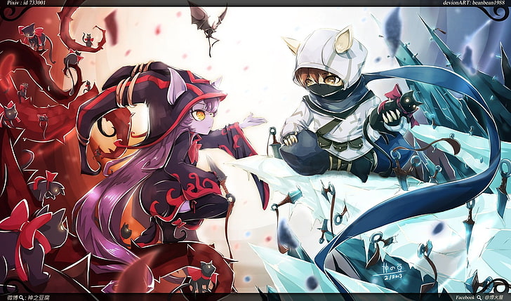 two anime characters wallpaper, League of Legends, Kennen, Lulu (League of Legends), black cats, cat, video games, HD wallpaper