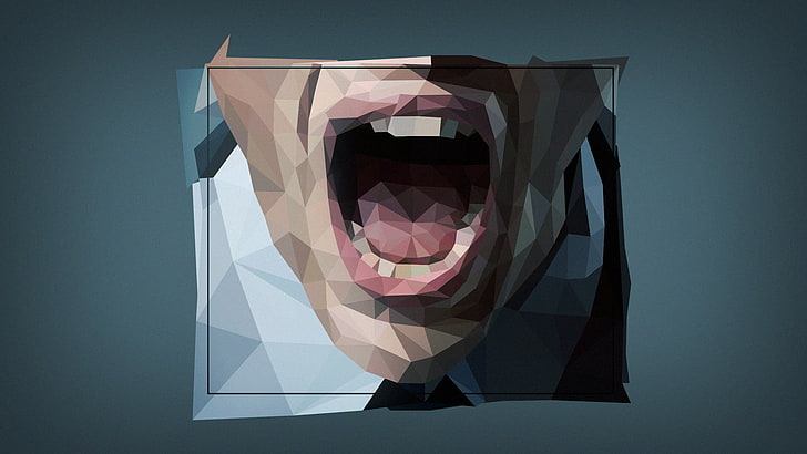 person open mouth painting, low poly, digital art, simple, face, open mouth, HD wallpaper