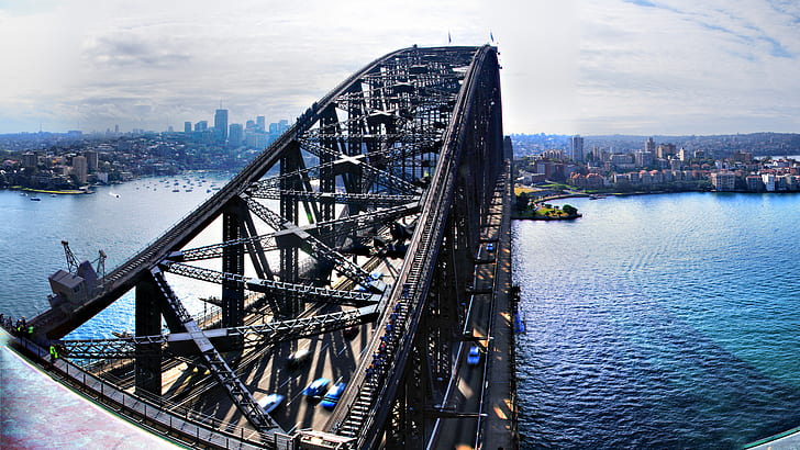 architektura, budynek, pejzaż miejski, most, Sydney, Australia, Sydney Harbour Bridge, woda, wieżowiec, Tapety HD