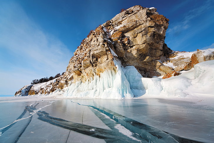 es, danau, musim dingin, alam, pemandangan, Wallpaper HD