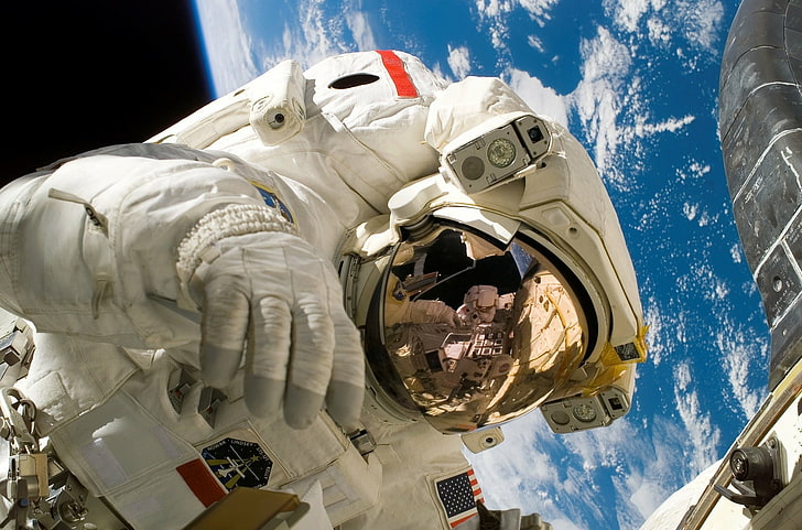 espaço, voo, reflexão, traje espacial, traje, instrumento, capacete, espaço aberto, astronauta, estação espacial internacional, a caminhada espacial, viseira, manutenção, HD papel de parede