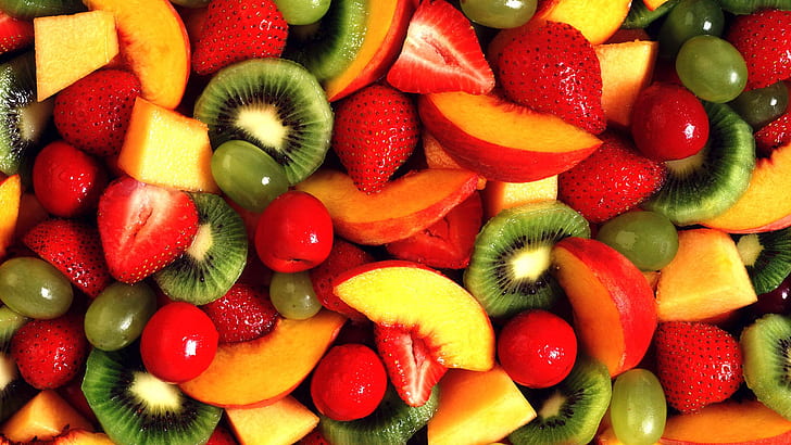 신선한 과일 HD, 신선한 과일, 키위, 딸기, HD 배경 화면