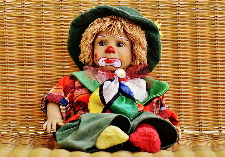 children, clown, colorful, cute, doll, funny, sad, sweet, toys, HD wallpaper