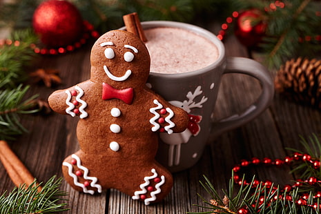 Gingerbread cookie, New Year, cookies, Christmas, cakes, Xmas, glaze, cocoa, decoration, gingerbread, Merry, HD wallpaper HD wallpaper