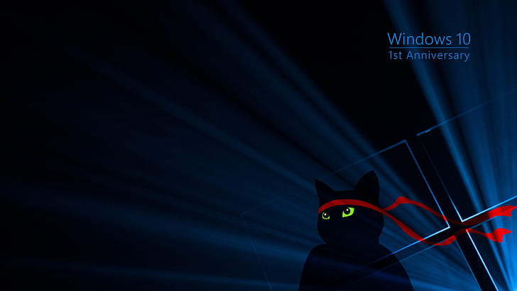 black, blue, cat, Dark, Green, red, Windows 10, Windows 10 Anniversary, HD wallpaper