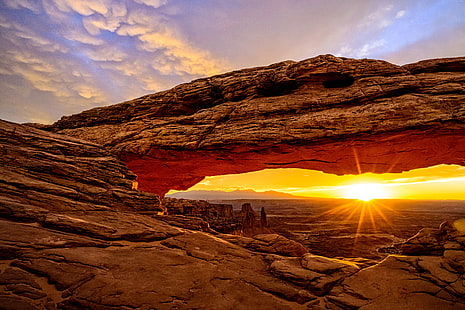 الولايات المتحدة الأمريكية ، يوتا ، قوس ميسا ، 8 كيلو ، شروق الشمس ، الجبال، خلفية HD HD wallpaper