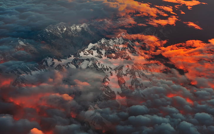 Selandia Baru, Pulau Selatan, gunung, gunung bersalju di bawah foto langit berawan, Selandia Baru, Pulau Selatan, pegunungan, Pegunungan Alpen Selatan, awan pagi, Wallpaper HD