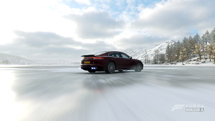 Porsche, Forza Horizon 4, замръзнало езеро, видео игри, кола, HD тапет