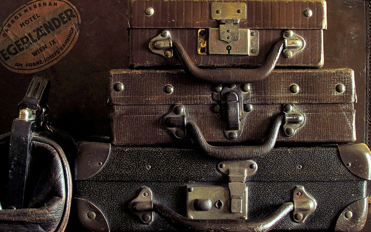 Suitcases, three briefcases, photography, 1920x1200, suitcase, HD wallpaper