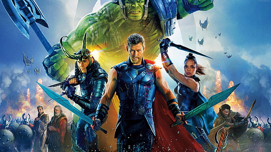 Thor: Ragnarok, Tessa Thompson, Tom Hiddleston, Chris Hemsworth, 5K, poster, Wallpaper HD HD wallpaper