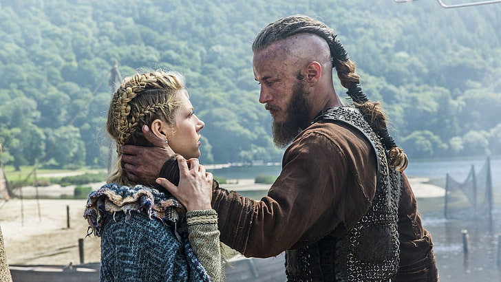 couple about to kiss, Vikings (TV series), Ragnar Lodbrok, TV, Lagertha Lothbrok, Katheryn Winnick, movie scenes, HD wallpaper