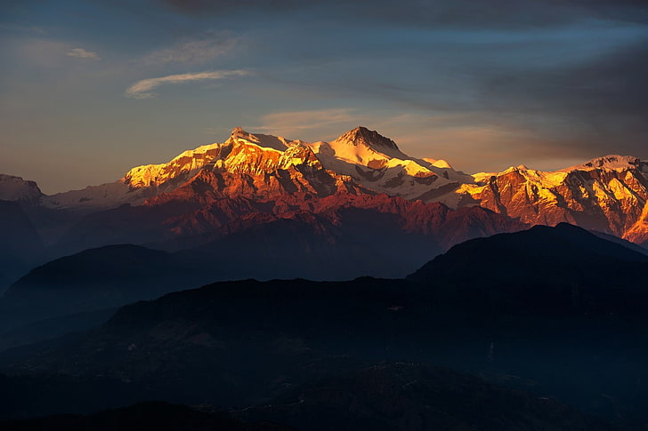braune Berge, Natur, Landschaft, Berge, Hügel, Wolken, Schnee, Tibet, China, Himalaya, Sonnenlicht, HD-Hintergrundbild