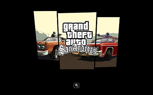 Carta da parati Grand Theft Auto San Andreas, macchina, logo, riprese, GTA, Rockstar, Grand Theft Auto, San Andreas, banda Grove Street, banda, i Ballas, Sfondo HD HD wallpaper