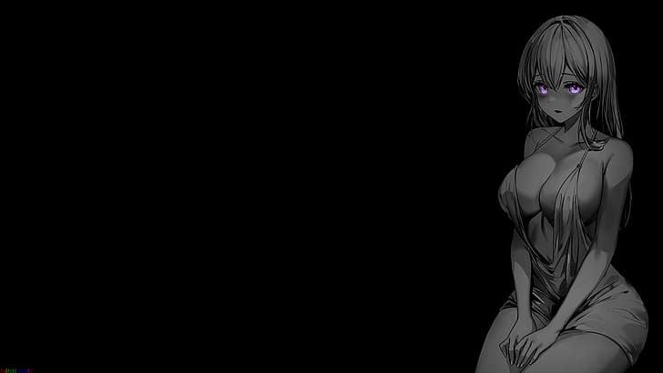coloração seletiva, fundo preto, fundo escuro, fundo simples, garotas de anime, HD papel de parede