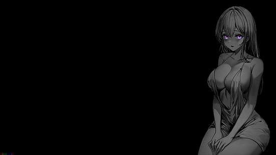  selective coloring, black background, dark background, simple background, anime girls, HD wallpaper HD wallpaper