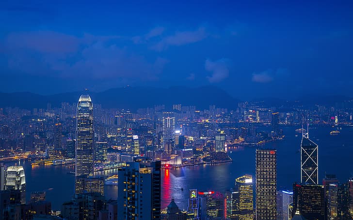 China, city lights, chinese city, Hong Kong, HD wallpaper