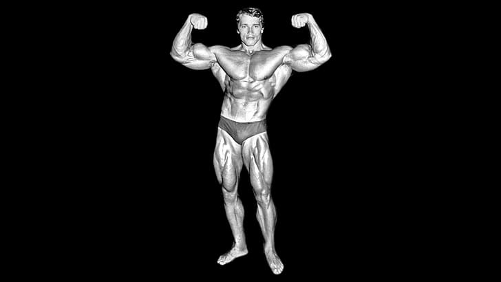 Bodybuilder, Arnold Schwarzenegger, monochrome, HD wallpaper