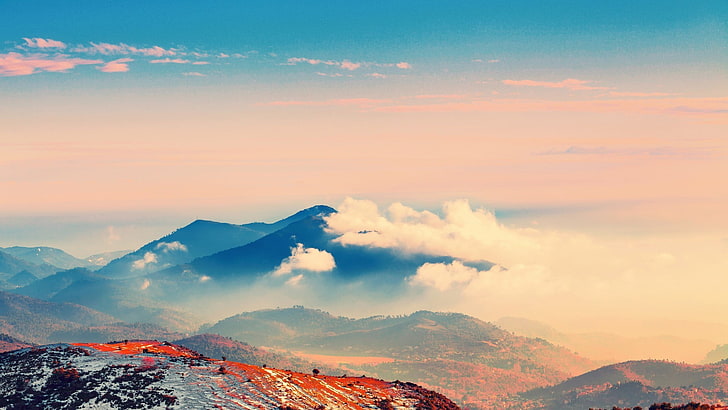 산, 산, 구름, 사진의 조감도 사진, HD 배경 화면