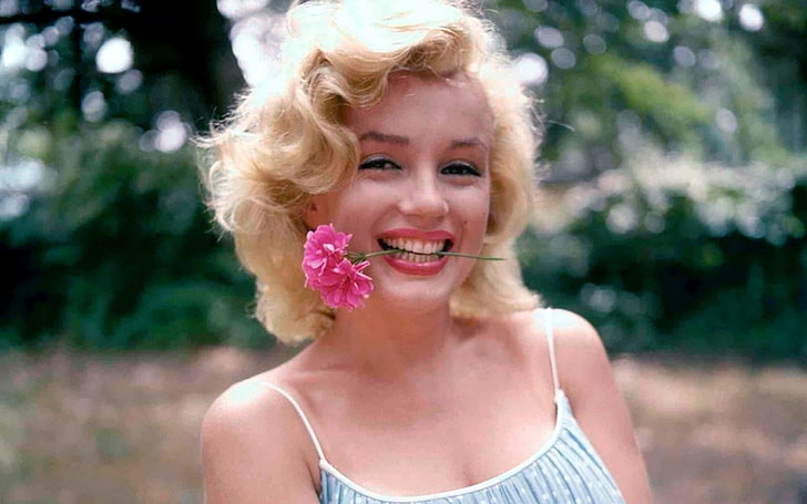 Aktris, Marilyn Monroe, Aktris, Selebriti, Bunga, Senyum, Wallpaper HD