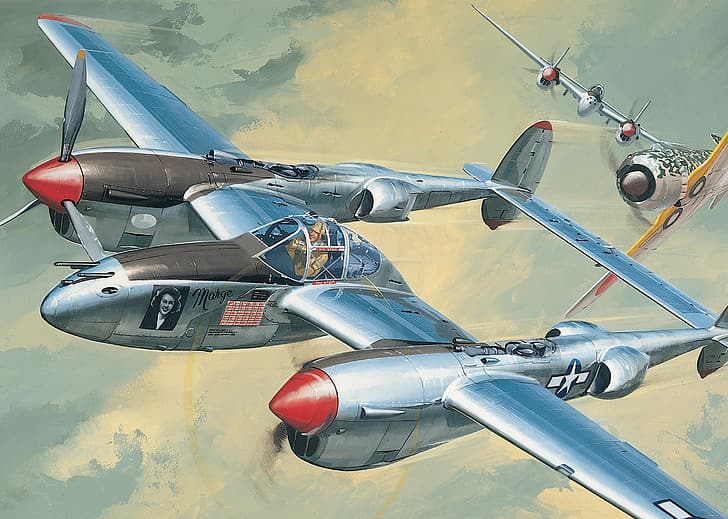 World War II, world war, planes, airplane, aircraft, Lockheed P-38 Lightning, US Air Force, air force, war, HD wallpaper