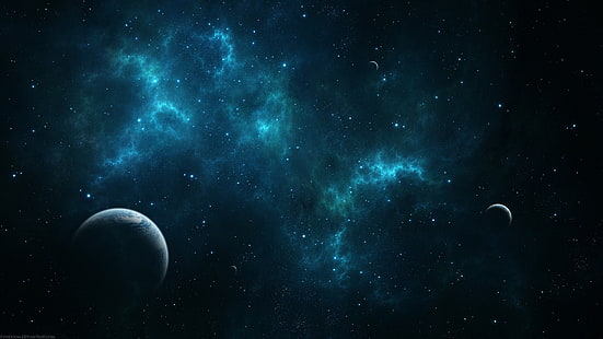 space wallpaper, space, stars, galaxy, planet, Moon, space art, HD wallpaper HD wallpaper