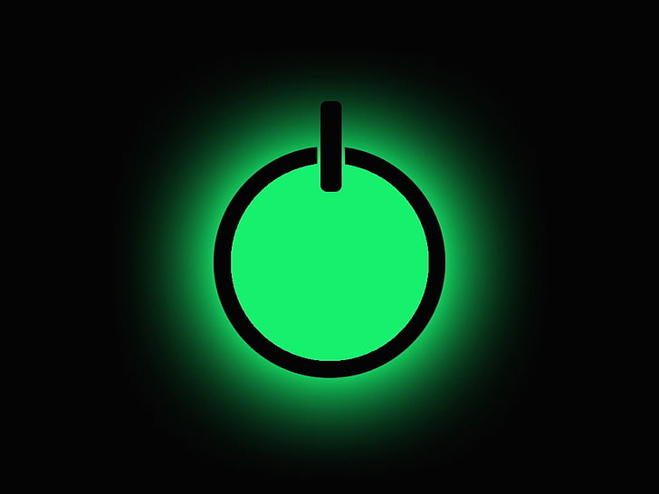 ikon daya, tombol power, hijau, latar belakang sederhana, sederhana, bersinar, Wallpaper HD