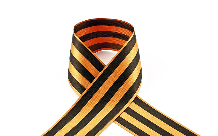 yellow and black striped awareness ribbon, BACKGROUND, WHITE, TAPE, MEMORY, VICTORY DAY, GEORGE RIBBON, MAY 9, HD wallpaper