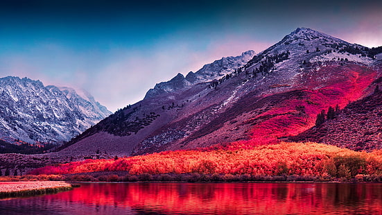タホ湖、フォトショップ、カリフォルニア、アメリカ合衆国、北タホ湖、高山湖、湖、赤、風景、山の湖、 HDデスクトップの壁紙 HD wallpaper