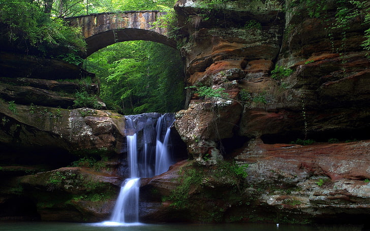 naturaleza, paisaje, cascada, agua, roca, cueva del viejo, Fondo de pantalla HD