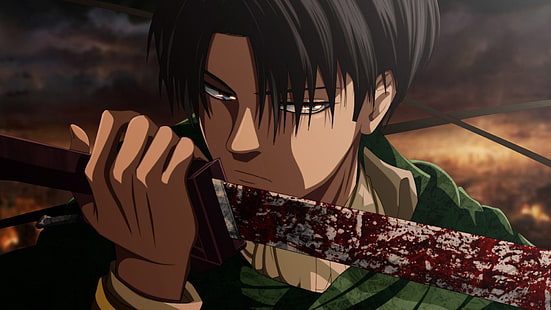 Anime, Angriff auf Titan, Blut, Levi Ackerman, Schwert, HD-Hintergrundbild HD wallpaper