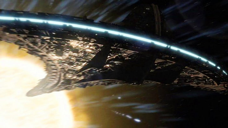 черен и сив космически кораб, Stargate, SG-U, FTL, Faster Than Light, Destiny (космически кораб), HD тапет