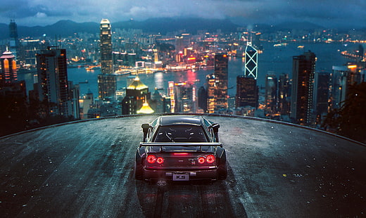 render, coche, Dubai, Nissan GTR, Khyzyl Saleem, 3D, ciudad, Fondo de pantalla HD HD wallpaper