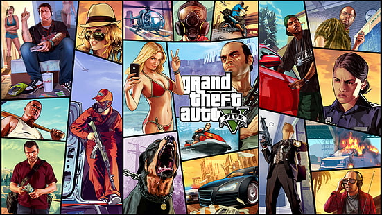 ภาพประกอบ Grand Theft Auto Five, Michael, Grand Theft Auto V, Franklin, Trevor, gta 5, Lamar, Vasquez, Ron, Lester, Tracey, Chop, Jimmy, วอลล์เปเปอร์ HD HD wallpaper