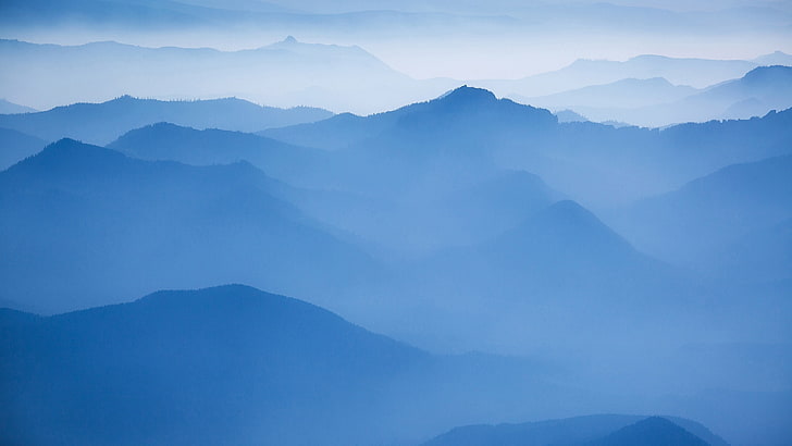 mountain, landscape, mist, hills, HD wallpaper