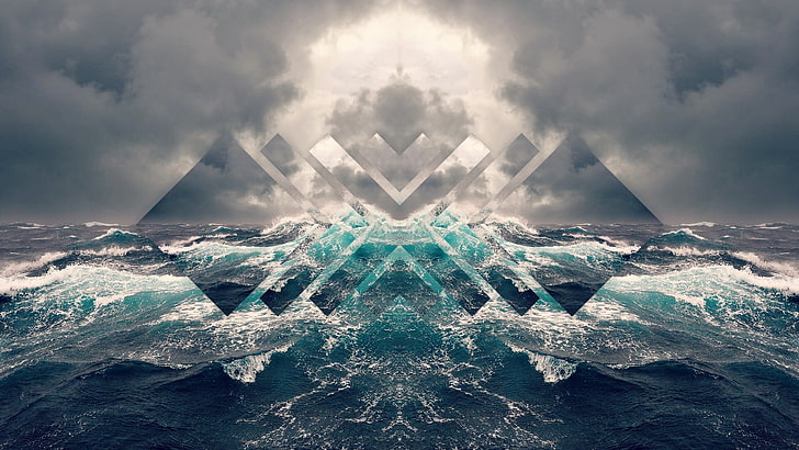 ondas de agua, abstracto, reflejado, mar, agua, cuadrado, cielo, Fondo de pantalla HD