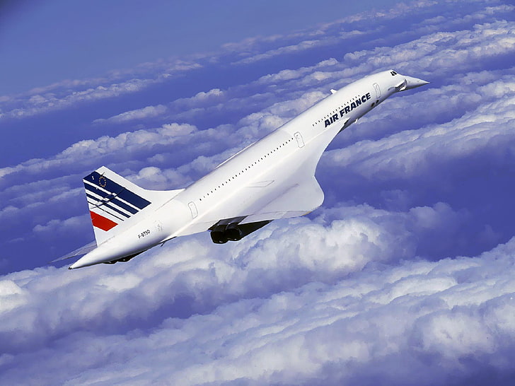 Полет на Air France 4590, бял самолет Concorde, Самолети / Самолети, HD тапет