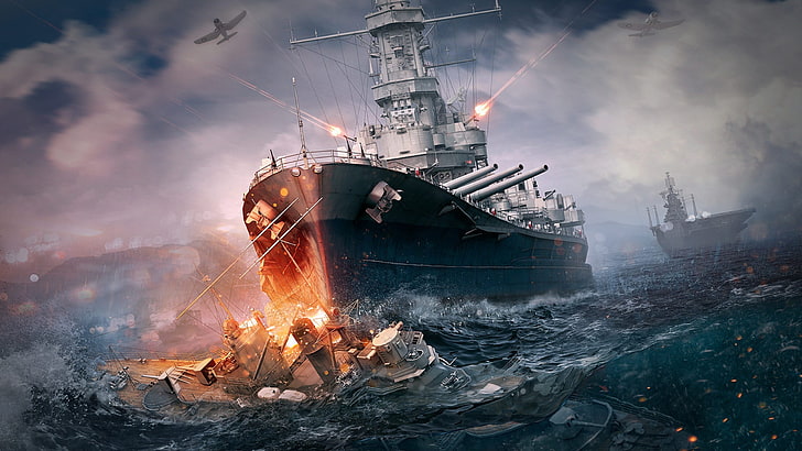 World of Warships wallpaper, World of Warships, war, ocean battle, HD wallpaper