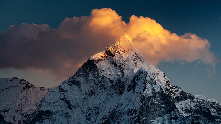Хималаи, Хималаи, Хималайска верига, Национален парк Сагармата, Азия, слънчева светлина, Непал, хребет, национален парк, среща на върха, небе, ама даблам, облачно, масив, атмосфера, облак, планина, планинска верига, планински релефи, HD тапет