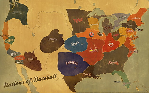 affiche de nations de baseball, ligue majeure de baseball, carte, USA, Fond d'écran HD HD wallpaper