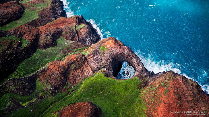 Vista aerea della costa di Na Pali, Kauai, Isole, Sfondo HD