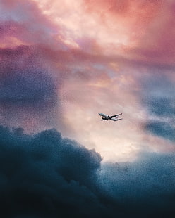 灰色の飛行機、飛行機、雲、飛行、空、 HDデスクトップの壁紙 HD wallpaper