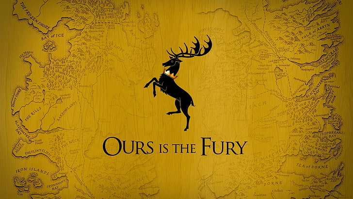 Ours Is The Fury print, Game of Thrones, stags, House Baratheon, map, sigils, HD wallpaper