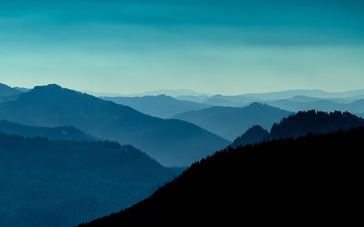 Silhouette des Berges, Foto von Bergen, Natur, Landschaft, Silhouette, Abend, Himmel, blau, Wald, Hügel, Tal, Horizont, HD-Hintergrundbild