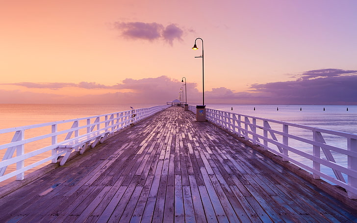 water dock, pier, sea, lantern, sky, Australia, HD wallpaper