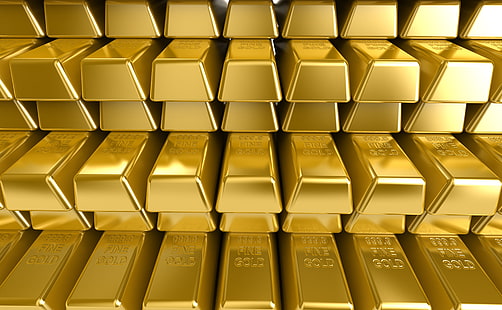 купчина златни кюлчета златен цвят, фон, богатство, злато, блясък, проба, барове, HD тапет HD wallpaper