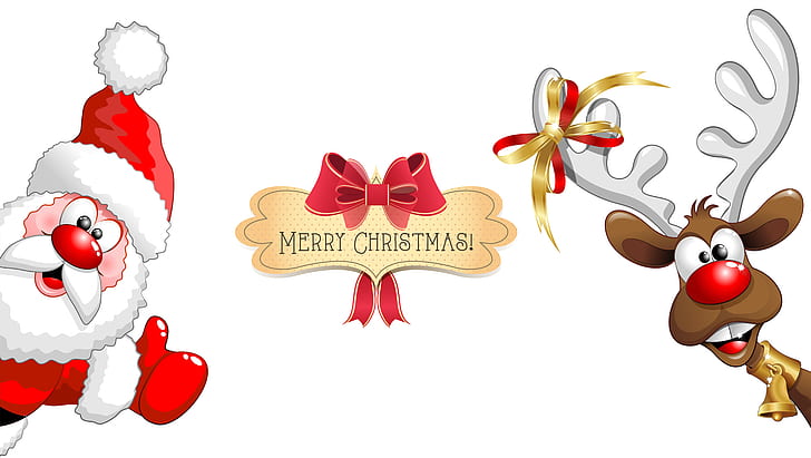 Święty Mikołaj, zabawny, Wesołych Świąt, Nowego Roku, Renifer, Tapety HD