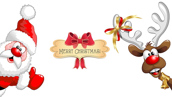 Santa Claus, gracioso, Feliz Navidad, Año Nuevo, Reno, Fondo de pantalla HD HD wallpaper